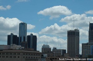 The Detroit skyline, from Comerica Park