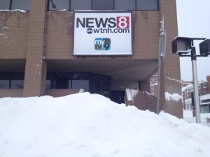 Snow outside WTNH, New Haven (twitter.com/danburyweather)