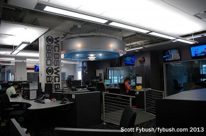 Newsroom, with a view of the studios
