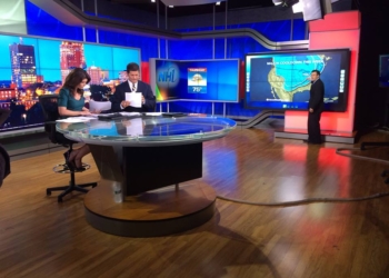 Rehearsing for the NH1 newscast (photo: Rick Zach/WBIN)