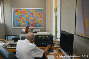 Saul with his office stereo